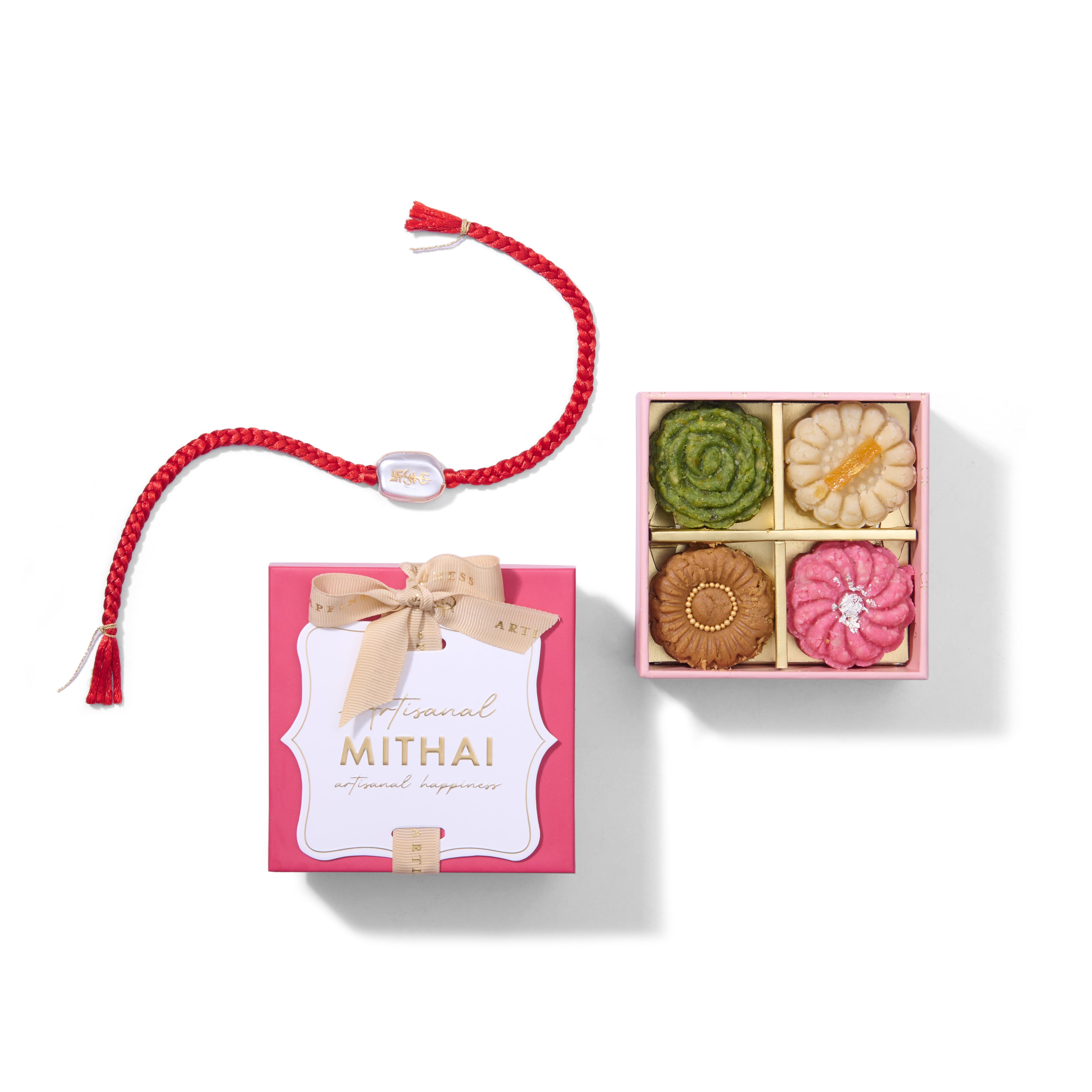 Petite 4pc Assorted Floral Mithais with Rakhi